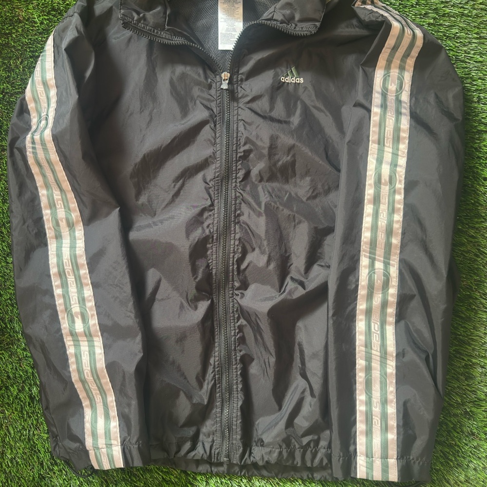 Adidas Black Windbreaker with Striped Sleeves